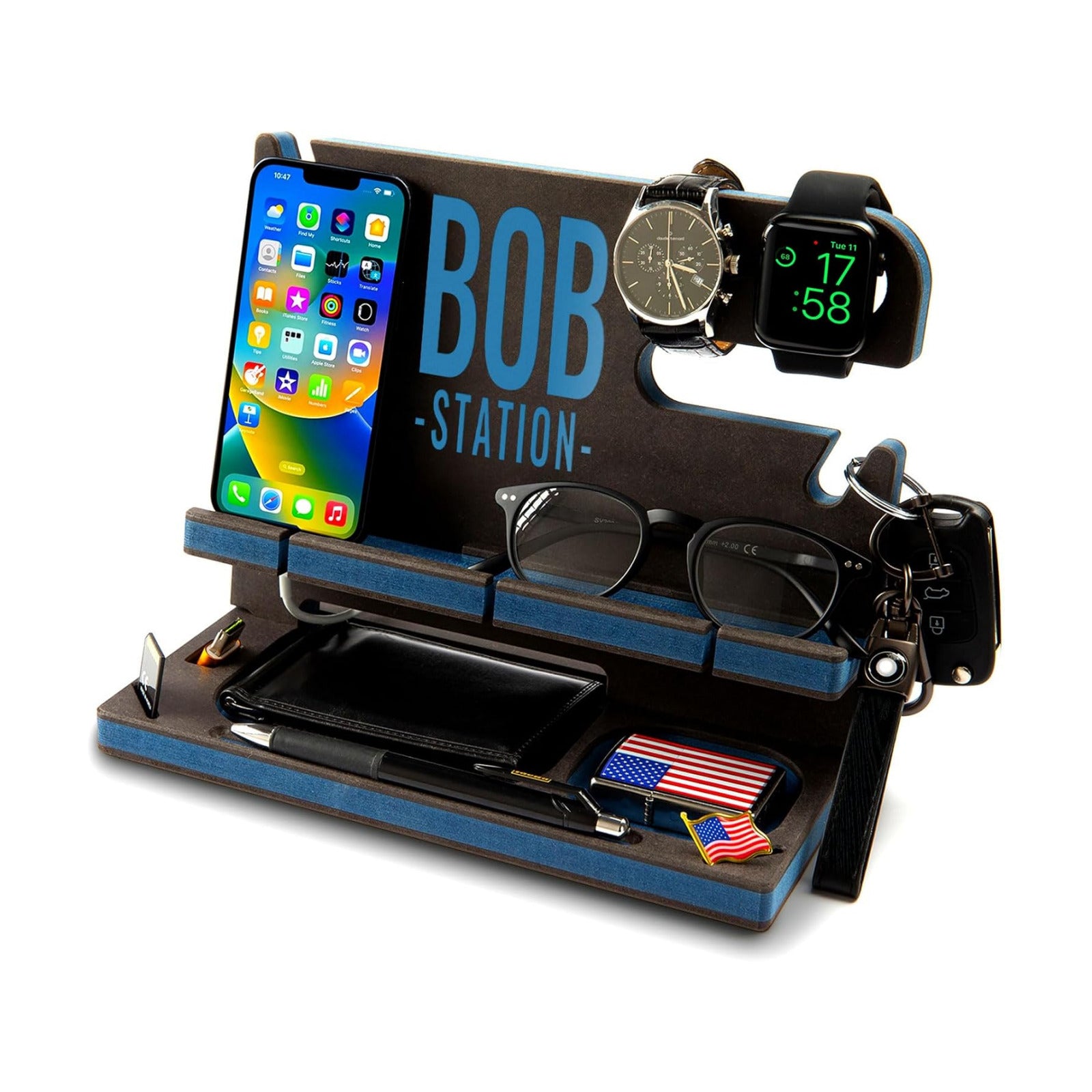 GRETAOTO Wooden Docking Station for Cell Phone, Tablet, Wallet, Gadgets, Watch, Keys, Accessories, Essentials Desk