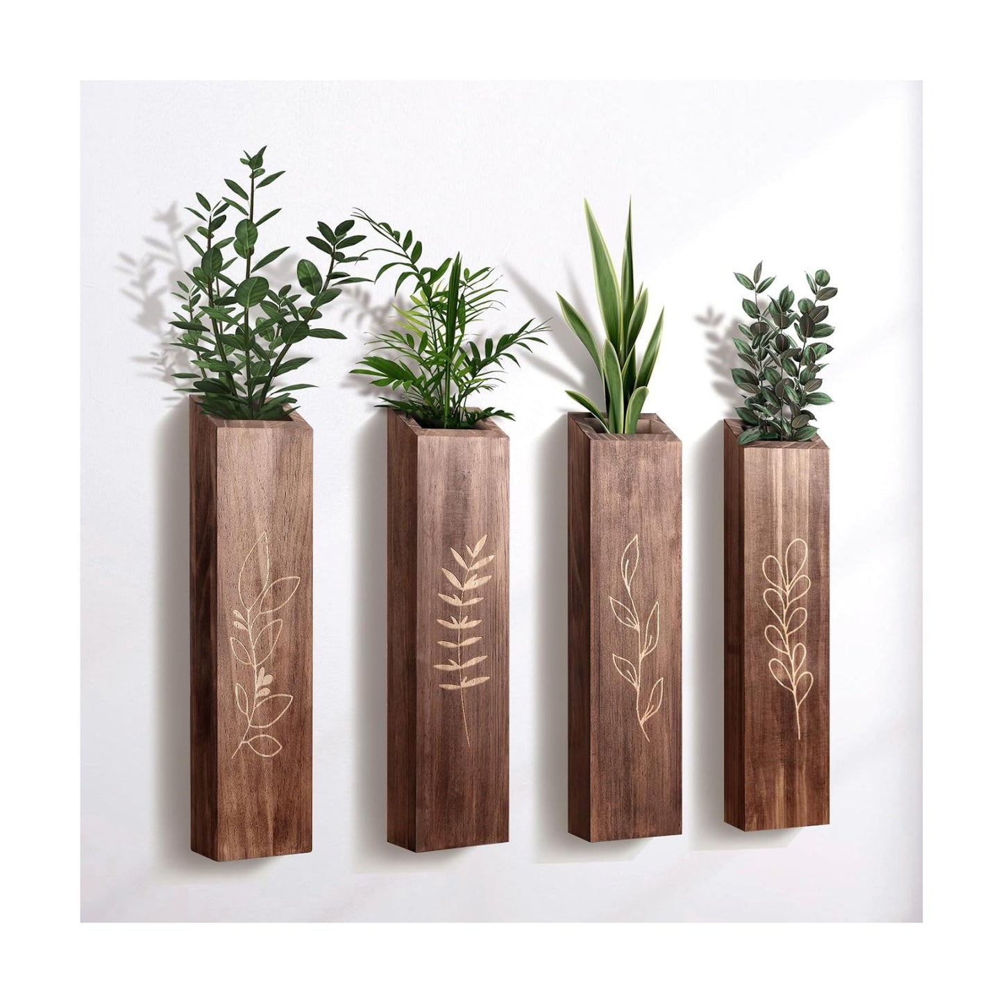 Wood Indoor Wall Planter / Brown / Set of 4