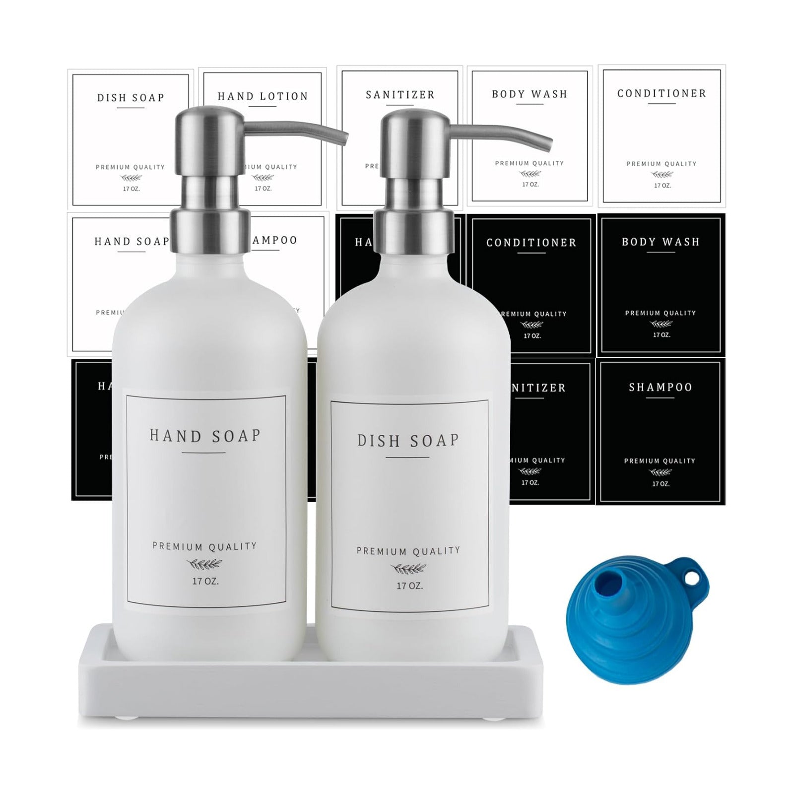 Thick Glass Soap Dispenser - Kitchen Dish Hand Soap Dispenser Set, Rustproof Pump Soap Lotion Dispenser Bathroom with