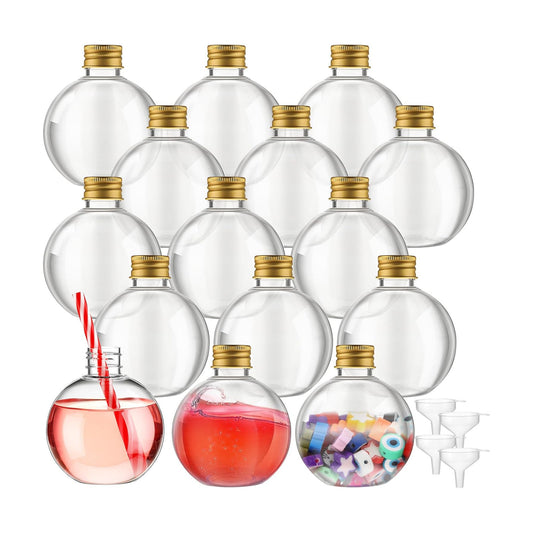 Jinei 15 Pcs 6 oz Spherical Plastic Potion Bottles, Aluminum Cap, Gold