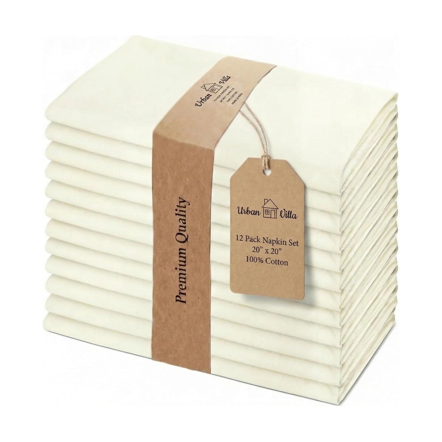 Urban Villa Cloth Napkins Cotton 20x20 (Set of 12) Ivory
