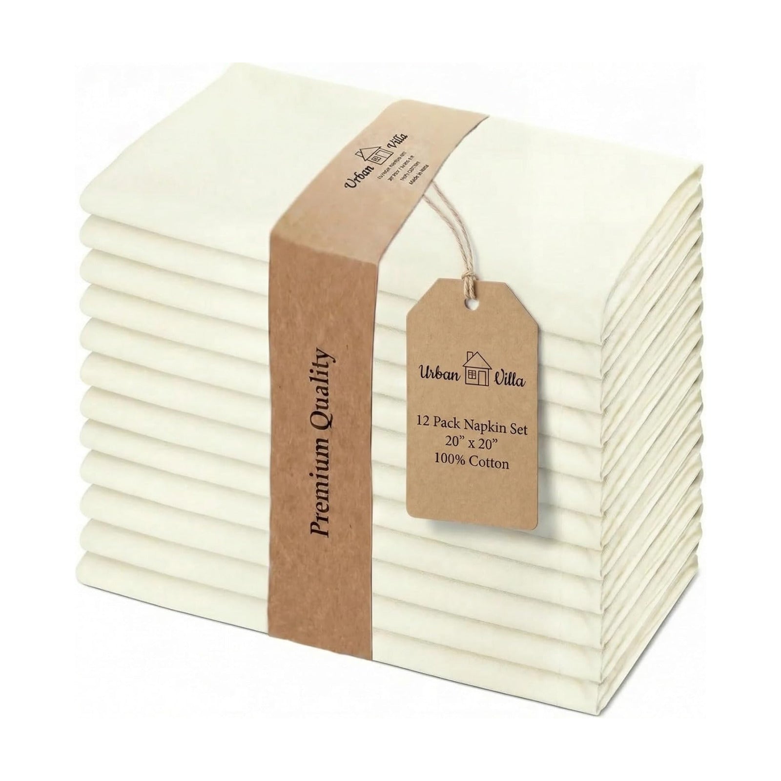 Urban Villa Cloth Napkins Cotton 20x20 (Set of 12) Ivory