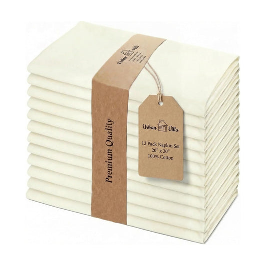 Urban Villa Cloth Napkins Cotton 20x20 (Set of 12) Ivory