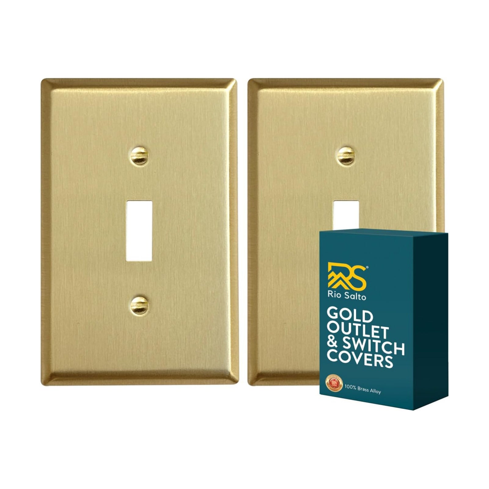 Rio Salto BRASS Decorative Brushed Brass Gold Light Switch Cover Plate Toggle Switch Plate Flip Switch 2 Pack 1 Gang