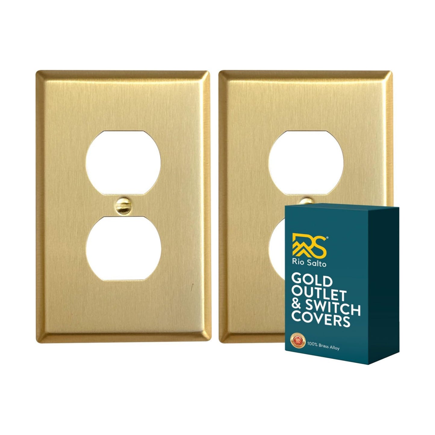 Rio Salto BRASS Decorative Brushed Brass Gold Outlet Covers Duplex Outlet Cover Receptacle Wall Plate 2 Pack Premium