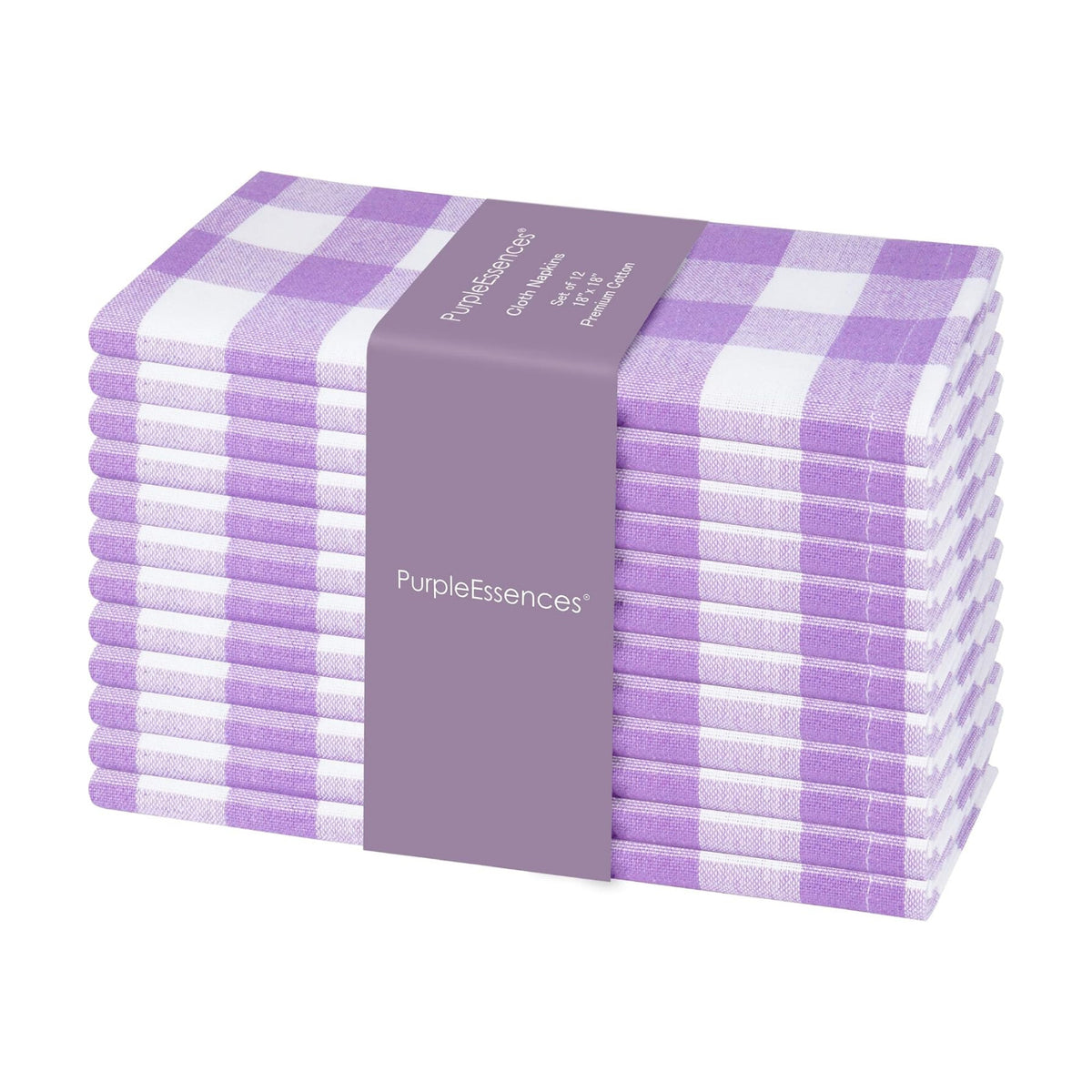 PurpleEssences Plaid Napkins 18x18 Buffalo Plaid - Lavender & White