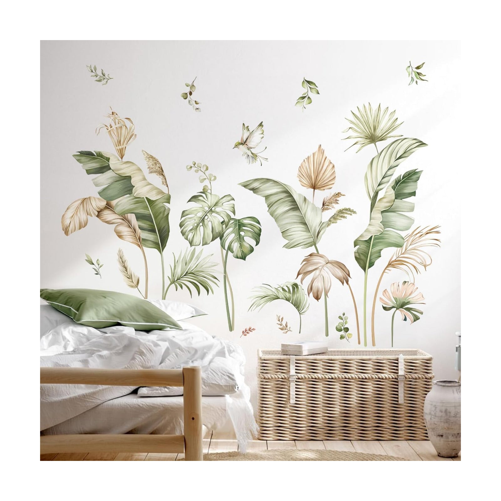 Boho Tropical Leaves Wall Decals Palm Leaf Plants Wall Stickers Living Room Bedroom Office / Green