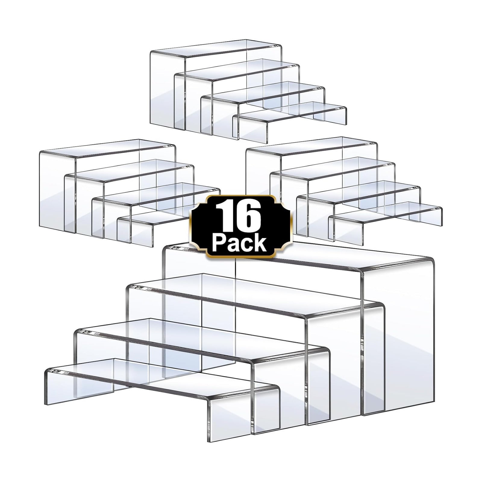Aheroi Acrylic Risers Display Stands, Acrylic Stands for Display 16Pcs 4Set | Clear Risers Display Stands, Acrylic