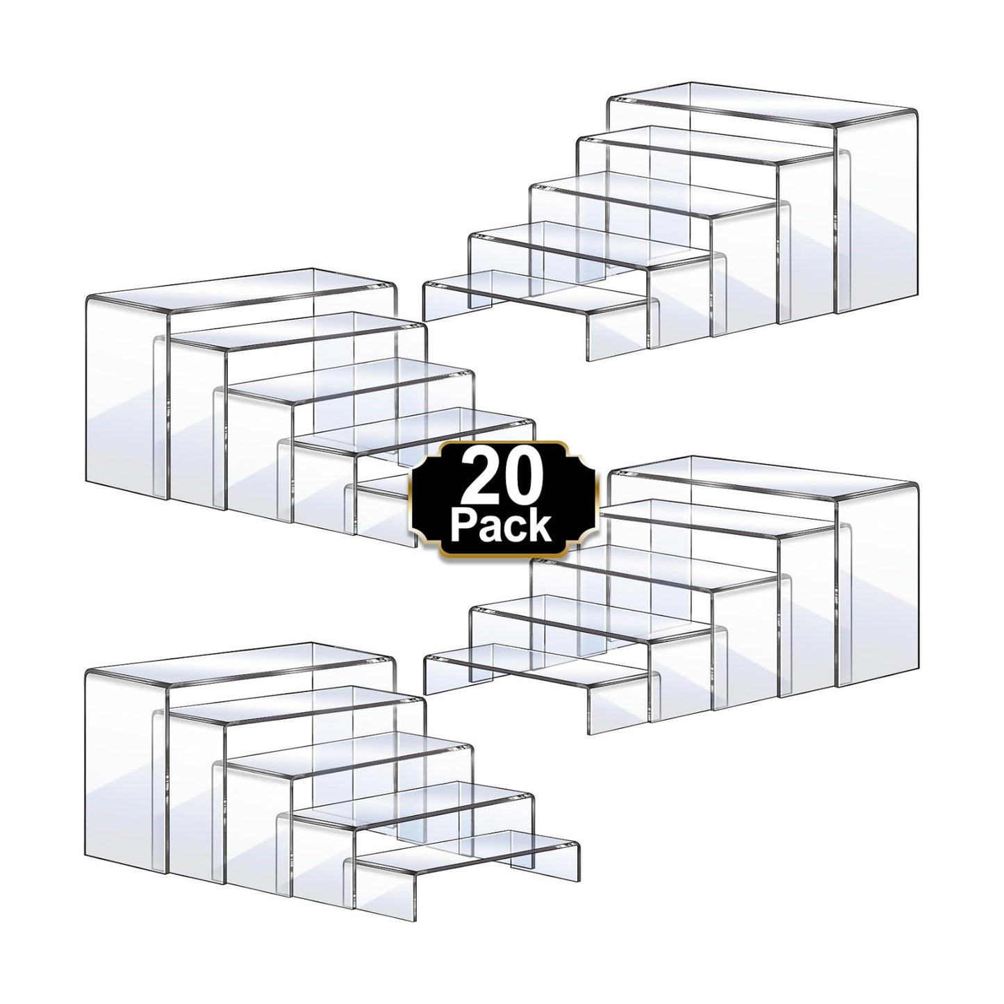 Aheroi Acrylic Risers Display Stands, Acrylic Stands for Display 20Pcs 4Set | Clear Display Risers Shelf, Acrylic