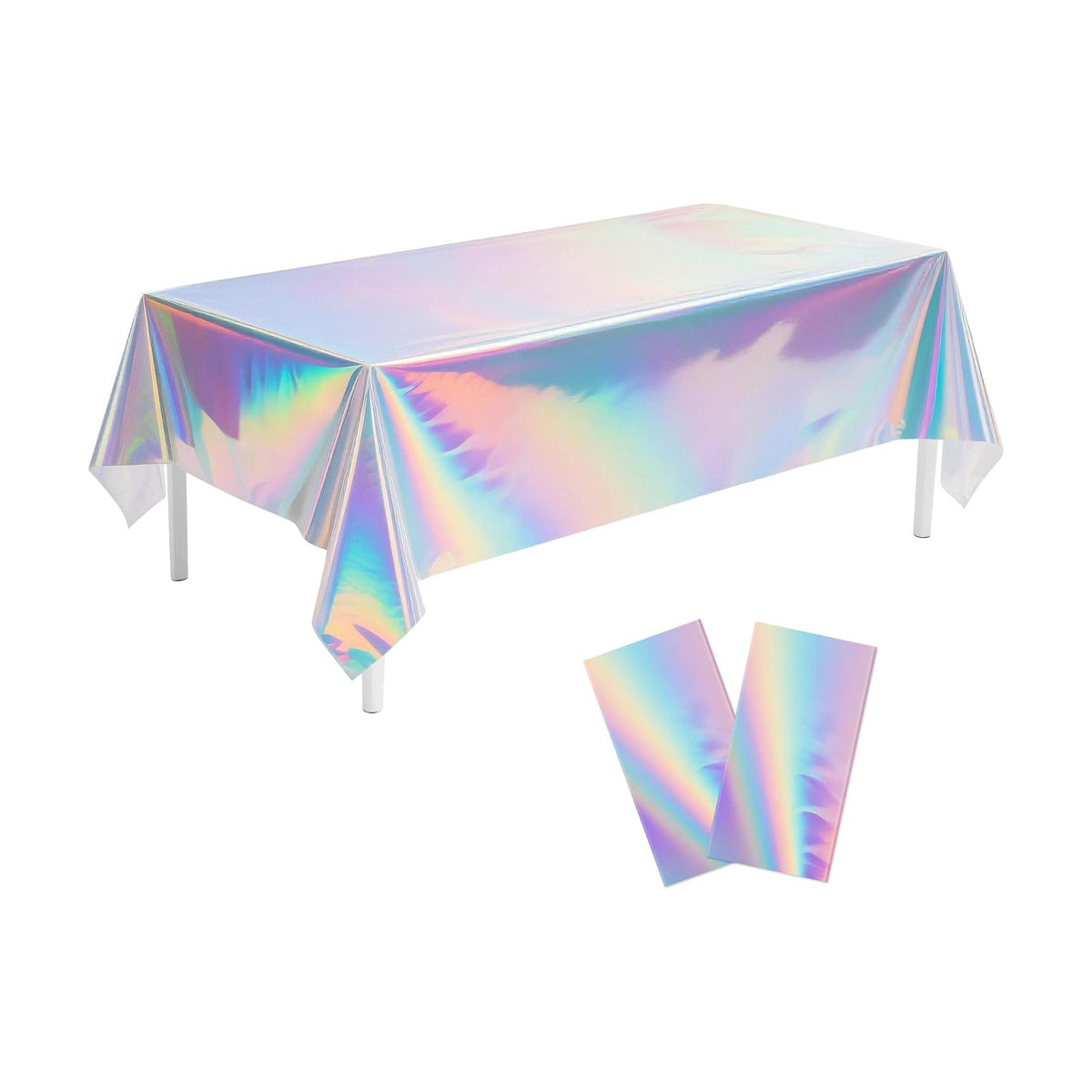 2 Pack Iridescent Tablecloth, 54" x 108" Birthday Party Table Cloths Iridescence Plastic Disposable Table Covers Iridescent Party Decorations, Birthday Decor Tablecloth for Buffet Table