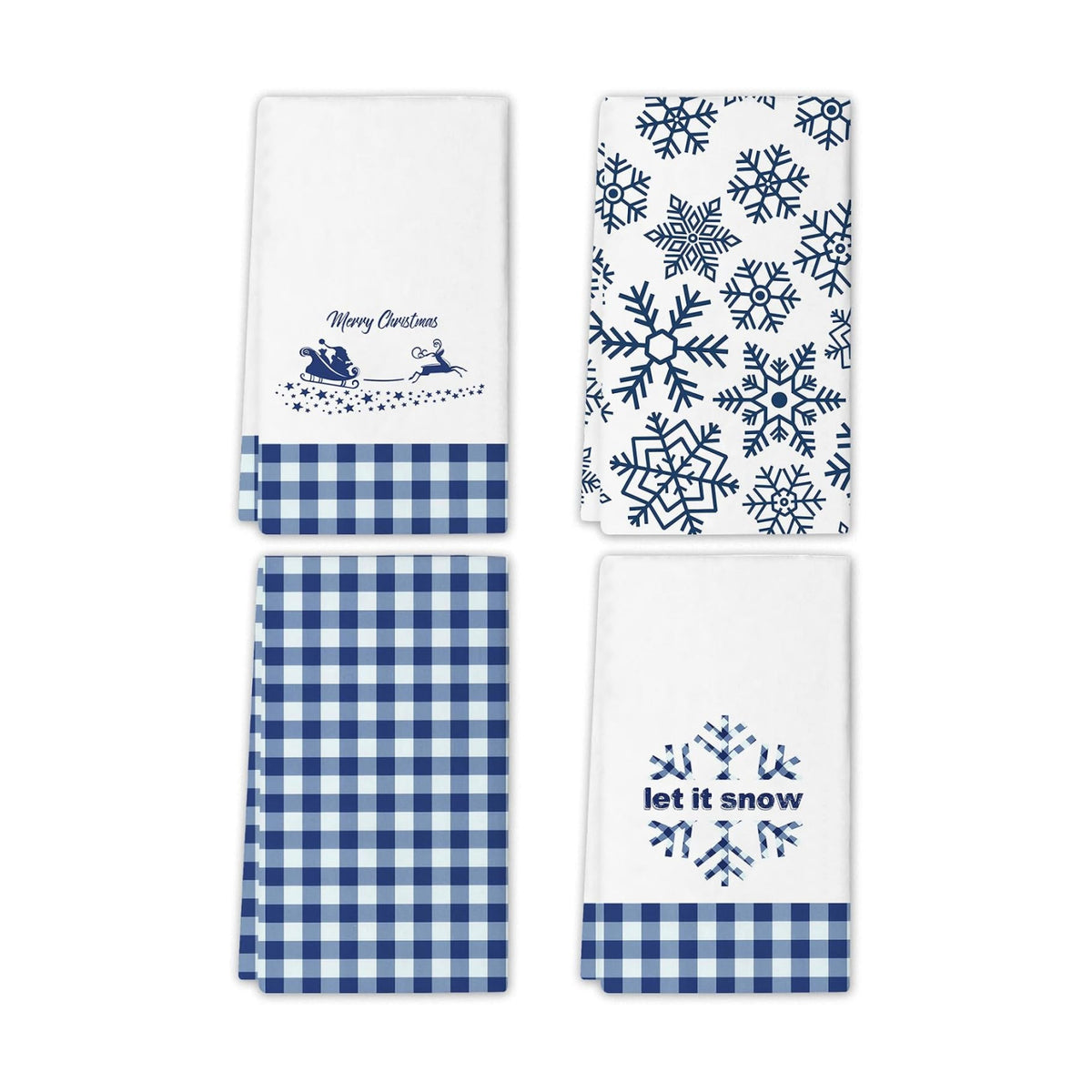 JOOCAR Blue Christmas Kitchen Towels Kitchen Decor Dish Towels Set of 4, 16x27 Inch Seasonal Witner Holiday Drying Dishcloth, Snowflake Blue Buffalo Plaid Decoration Hand Towels