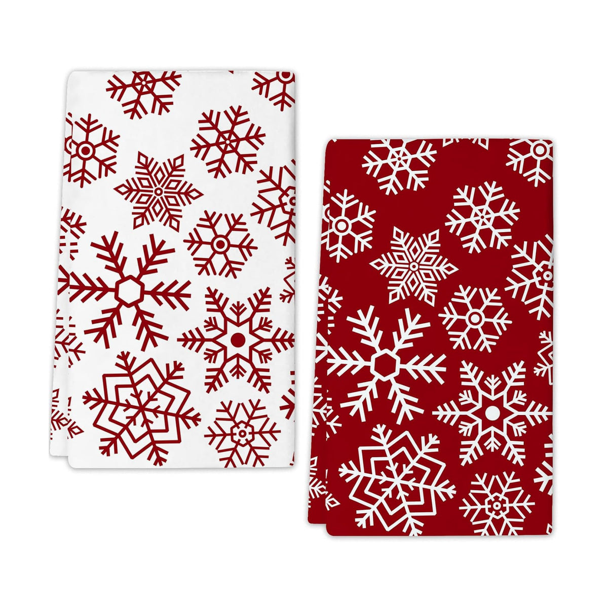 JOOCAR Christmas Snowflake Kitchen Towels Dish Towels Set of 2, 16x27 Inch Seasonal Soft Drying Dishcloth, Red and White Decoration Hand Towels