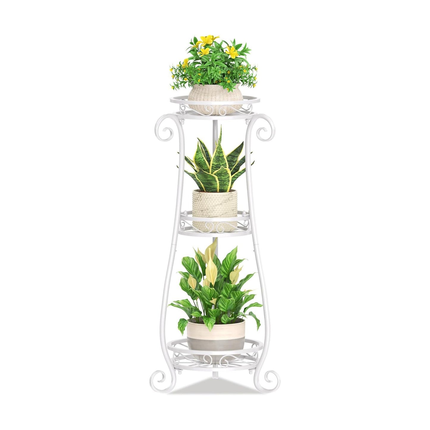 KMOTASUO 3 Tier Metal Plant Stand Tall for Indoor Outdoor Corner, White | Heavy Duty Flower Holder Rack, Modern