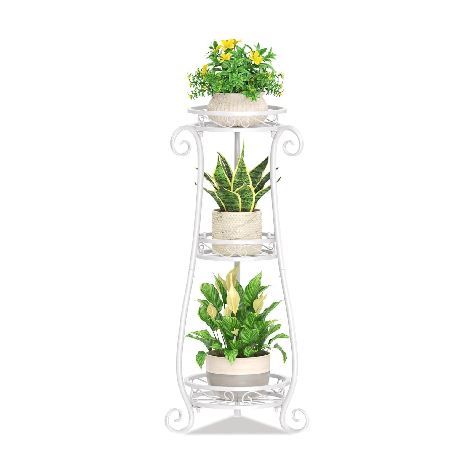 KMOTASUO 3 Tier Metal Plant Stand Tall for Indoor Outdoor Corner, White | Heavy Duty Flower Holder Rack, Modern