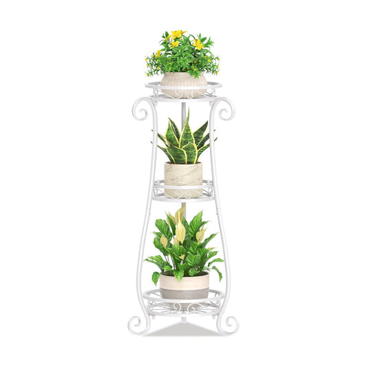 KMOTASUO 3 Tier Metal Plant Stand Tall for Indoor Outdoor Corner, White | Heavy Duty Flower Holder Rack, Modern