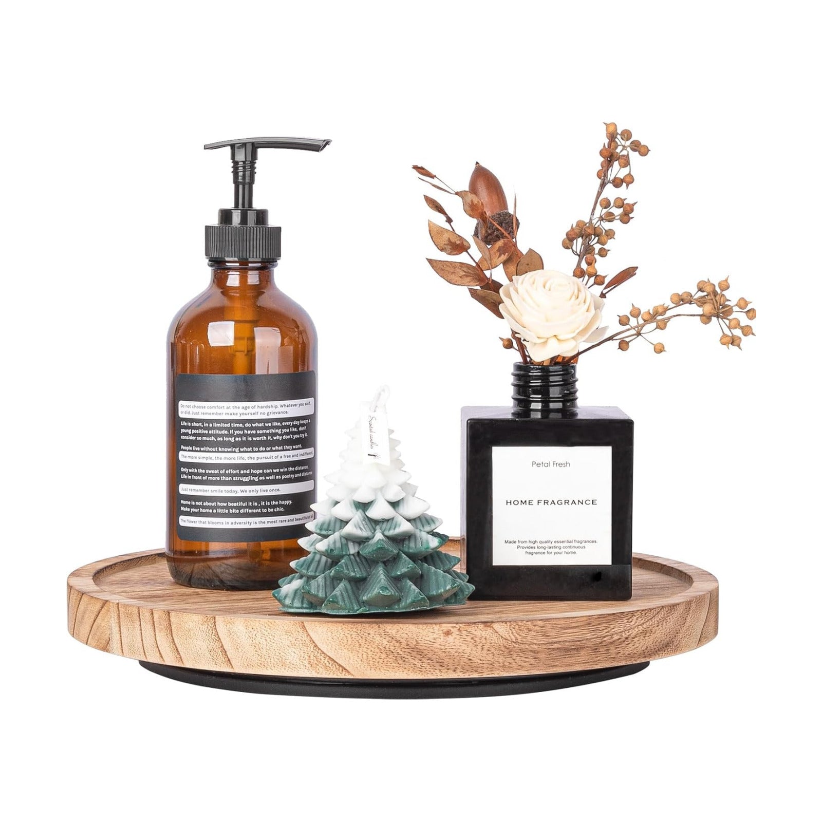 Wood Lazy Susan Organizer Kitchen Turntable for Cabinet Farmhouse Bathroom Decor / Brown / Set of 10