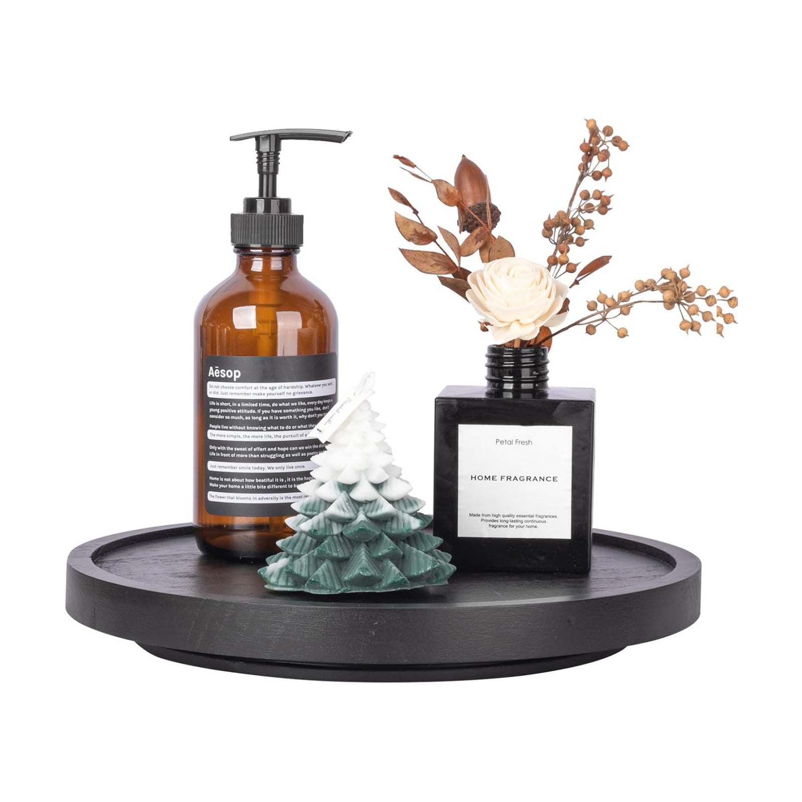 Wood Lazy Susan Organizer Kitchen Turntable for Cabinet Farmhouse Bathroom Decor / Black / Set of 10