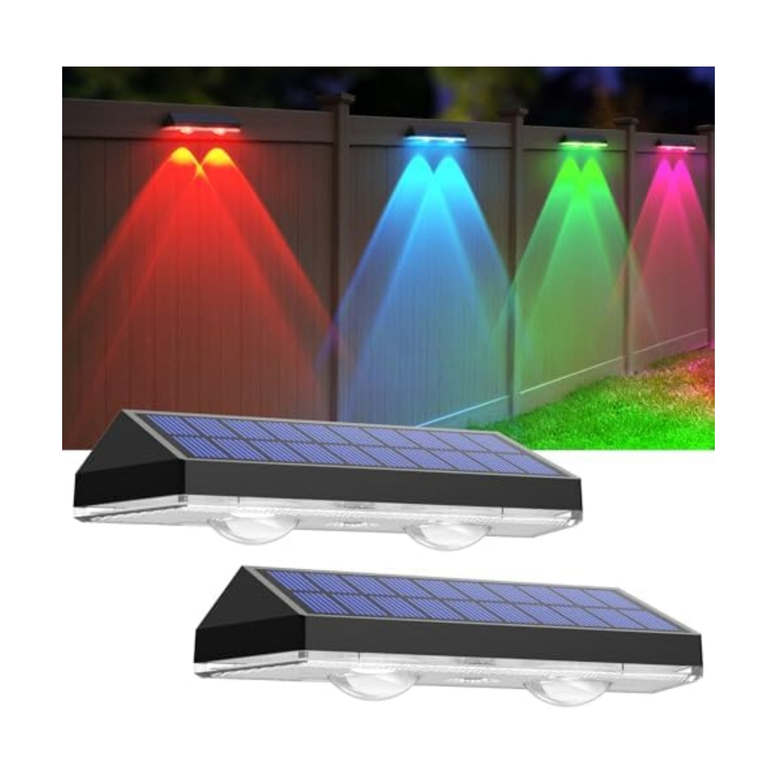 LIANGLOME Solar Fence Lights Outdoor, 2PK RGB Solar Lights for Outside Backyard, Patio, Deck Fence, Stair Handrail