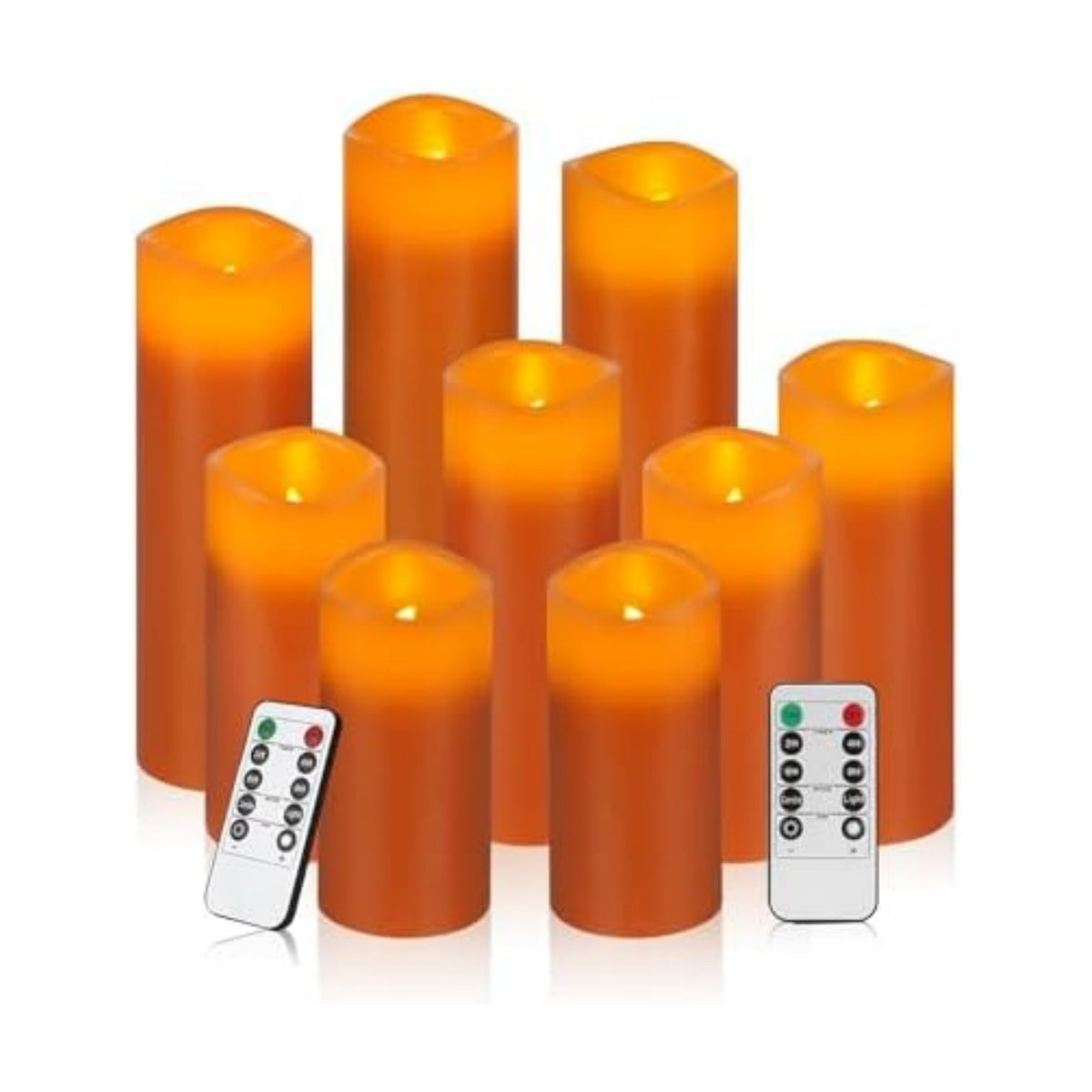 Vinkor Flameless Candles Battery Operated Candles Real Wax Pillar LED Candles with 10-Key Remote and Cycling 24 Hours Timer (Orange Set of 9)