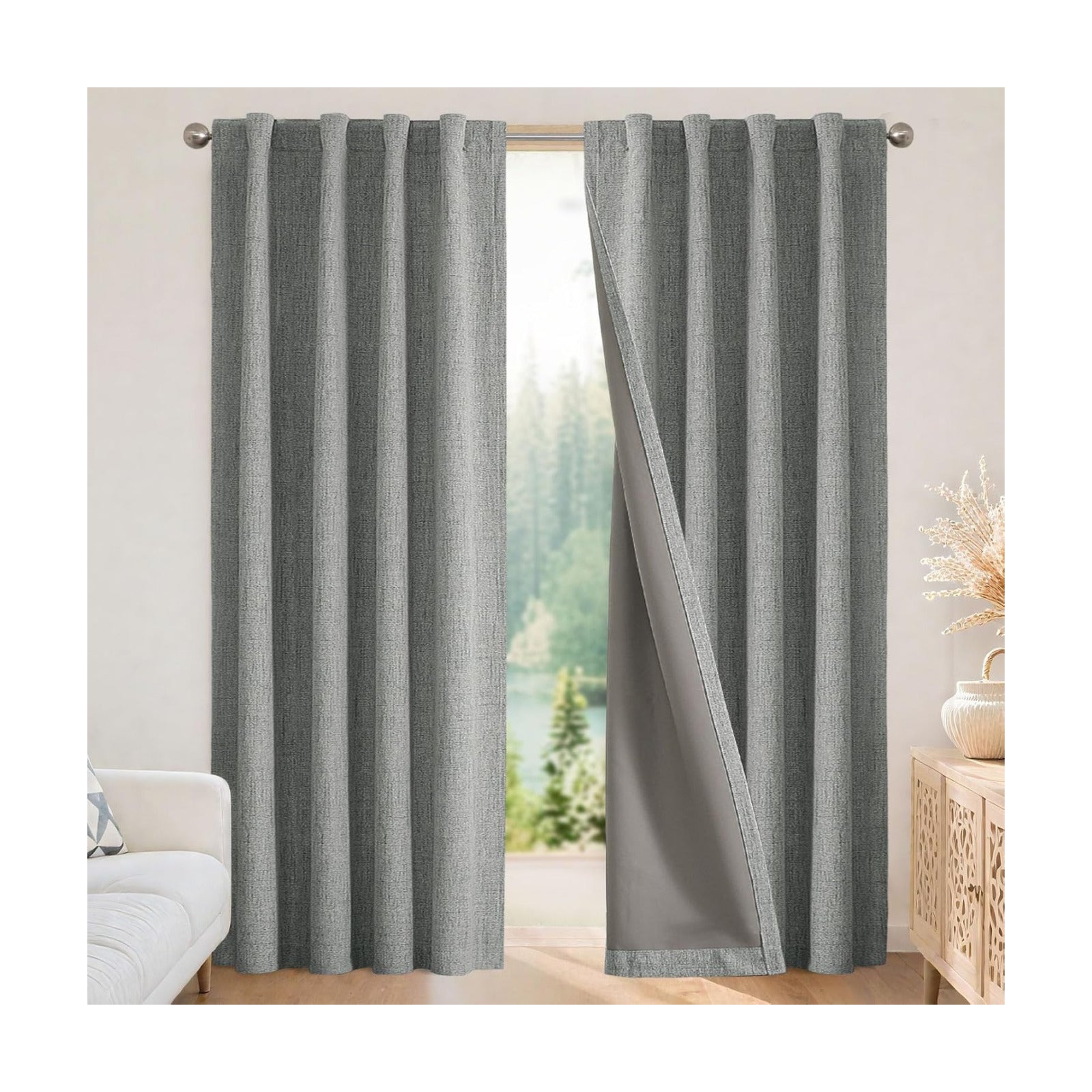 Joydeco Linen Blackout Curtains for Bedroom - 100% Light Blocking 1 Panels, Light Grey Drapes 70" W x 90" L, Thermal