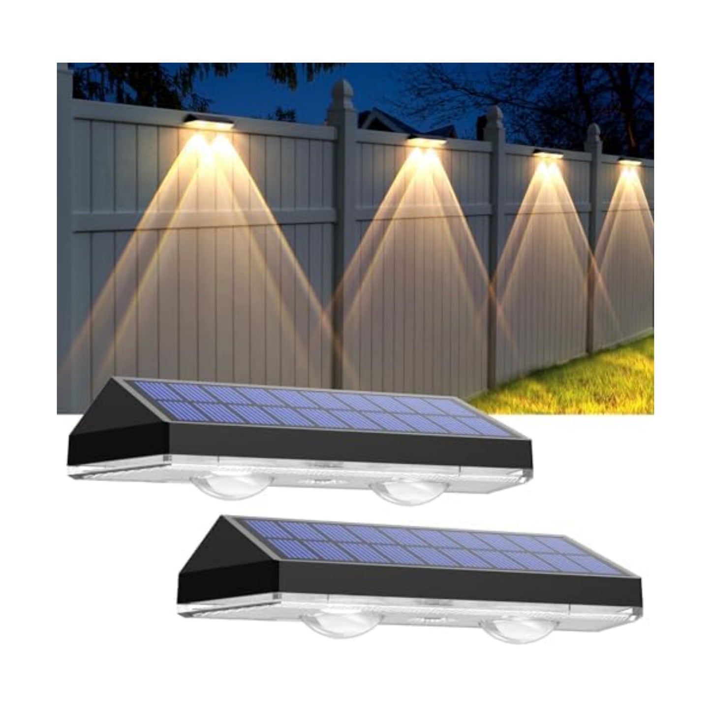 LIANGLOME Solar Fence Lights - 2PK Solar Outdoor Light Warm White/Daylight White/Cold White 3 Modes Deck Lights for