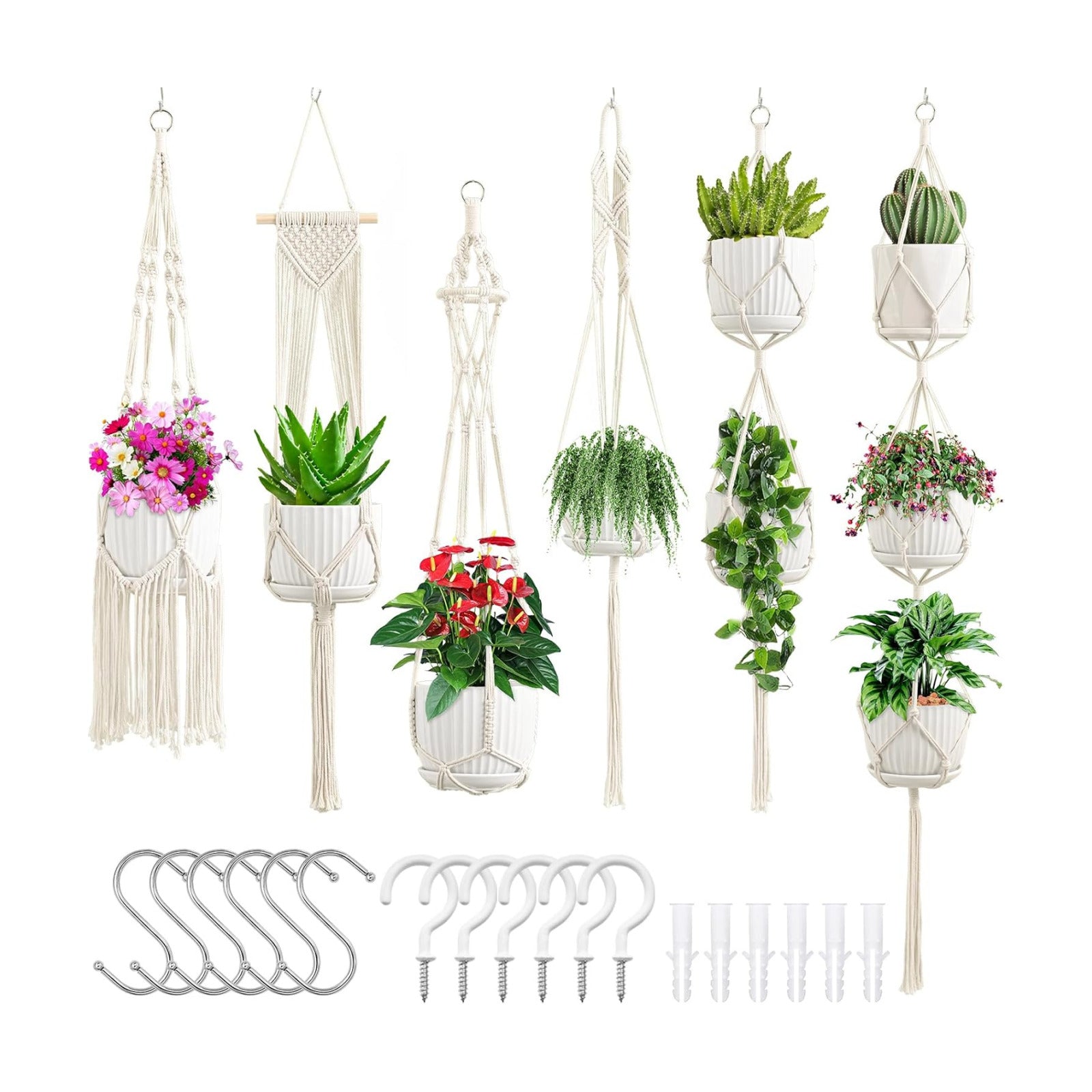 Macrame Plant Hangers / Ivory / Set of 6