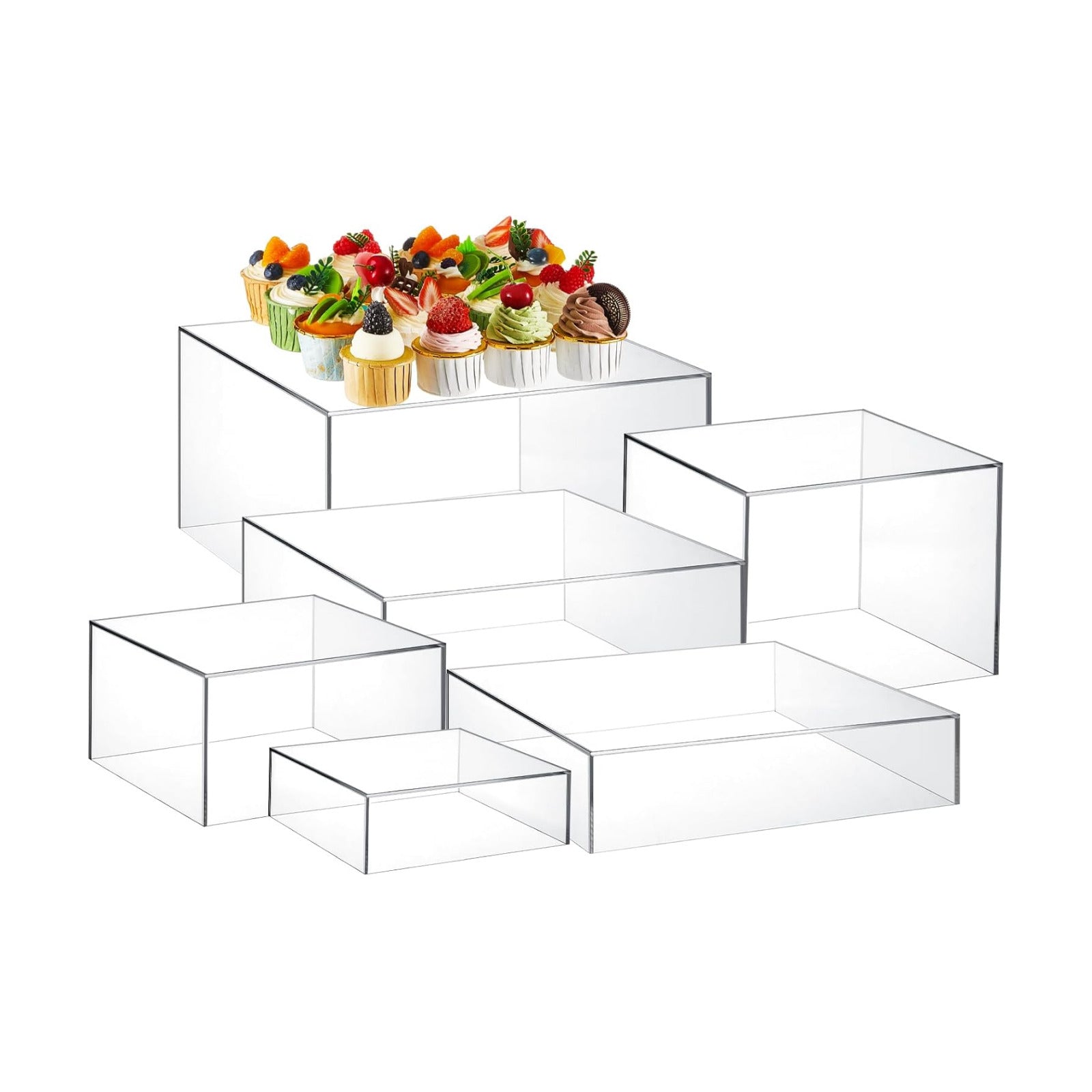 Acrylic Buffet Risers Stands for Food Display Cubes Box / Clear / 6 To 11 Inch / Square / 11 Inch