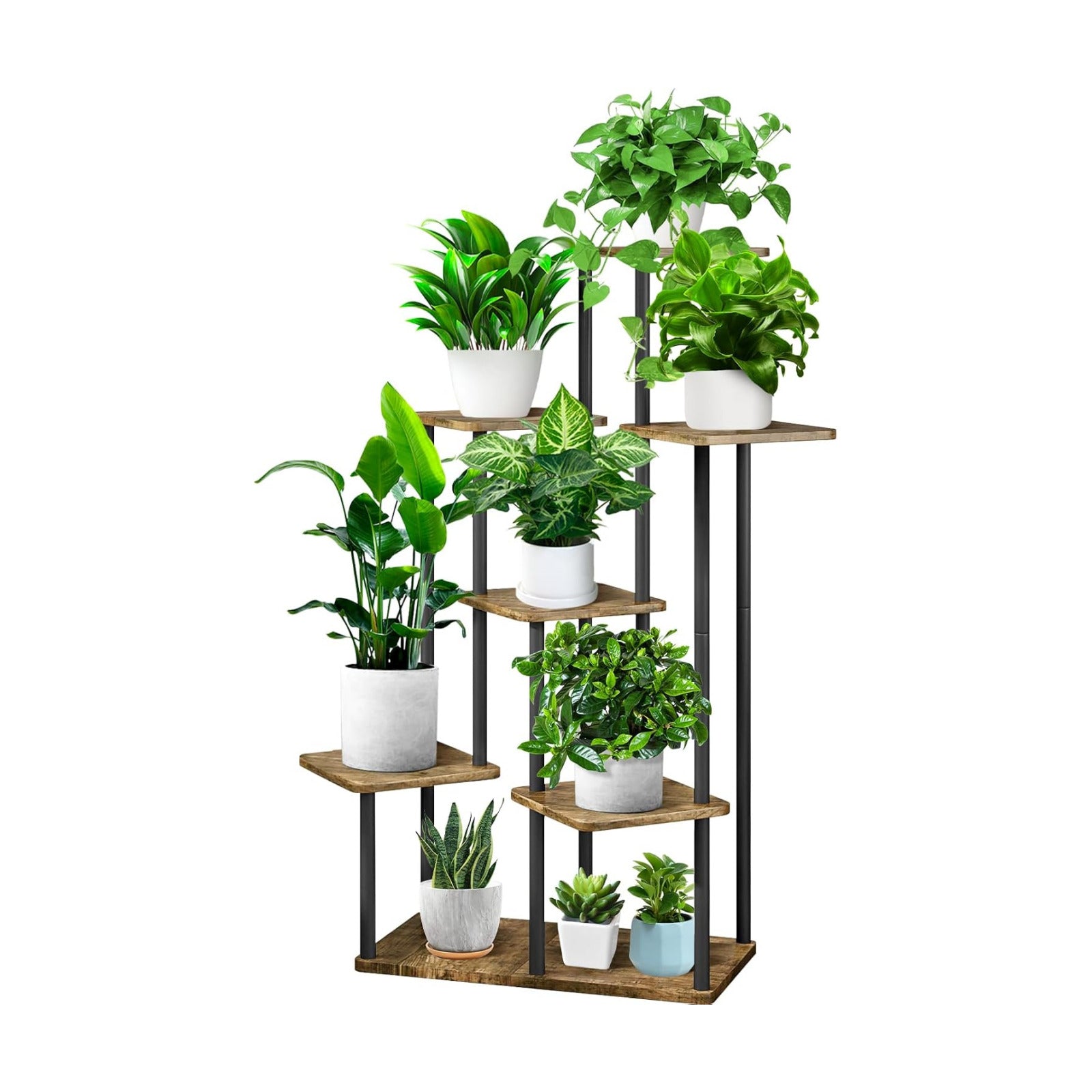 7 Tier Plant Stand Indoor, Thickened Metal Wood Corner Plant Shelf Stands for Multiple Plants, Indoor Tall Plants Stand