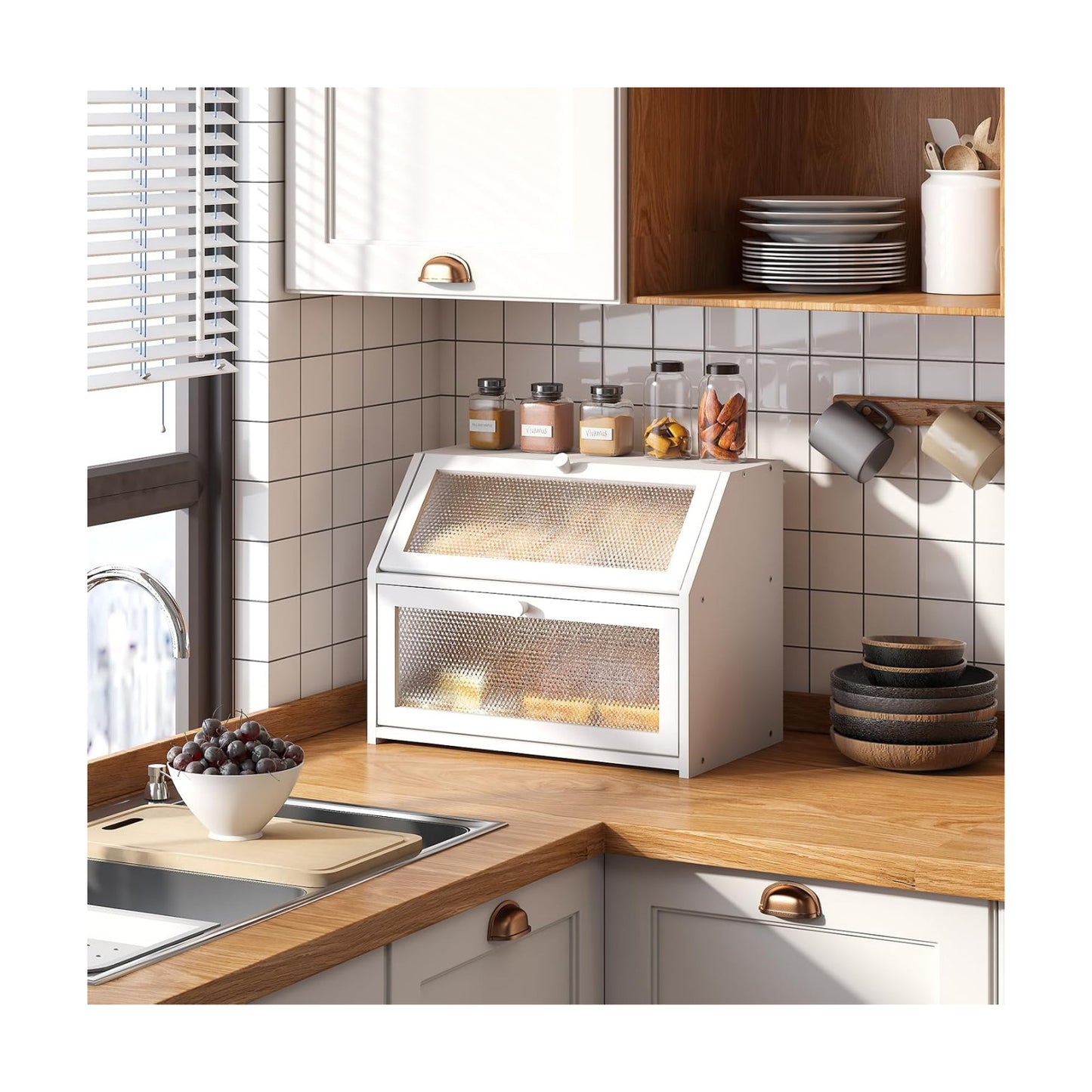 STDDRE Bread Box for Kitchen Countertop Bin Double Layer Bread Box Storage Container Extra Large Capacity Farmhouse