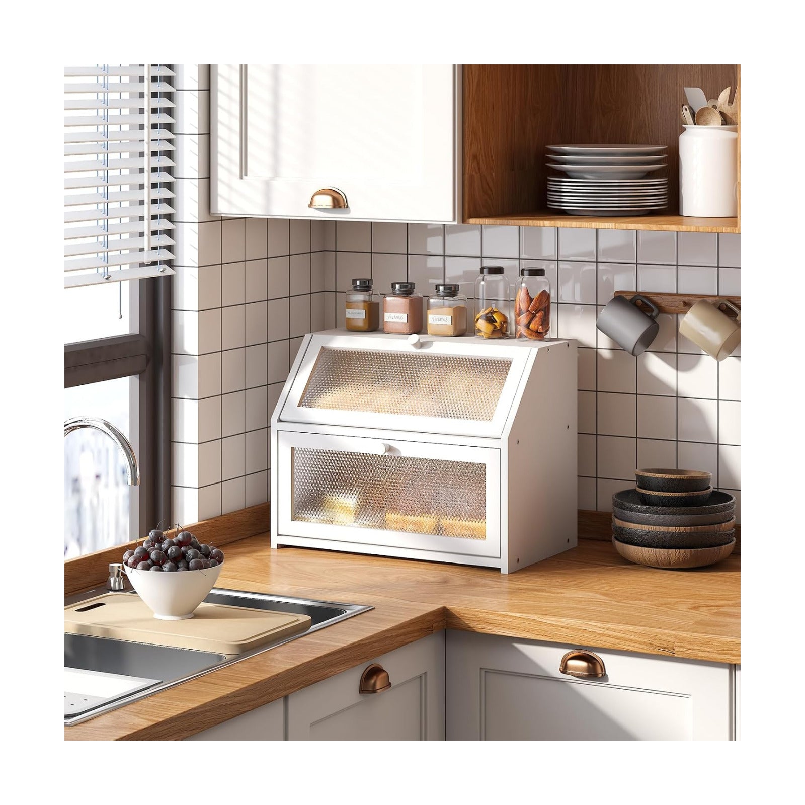 STDDRE Bread Box for Kitchen Countertop Bin Double Layer Bread Box Storage Container Extra Large Capacity Farmhouse