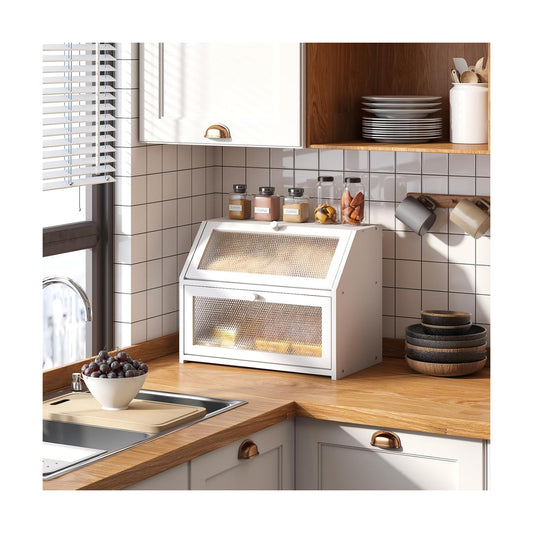 STDDRE Bread Box for Kitchen Countertop Bin Double Layer Bread Box Storage Container Extra Large Capacity Farmhouse
