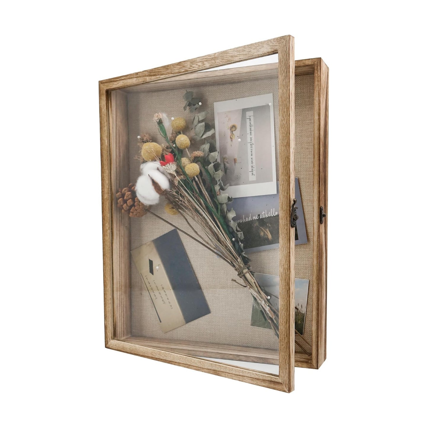 GraduationMall 13x16 Shadow Box Frame Solid Wood Glass Door Display Case with Linen Back and 6 Stick Pins,1.5 inches