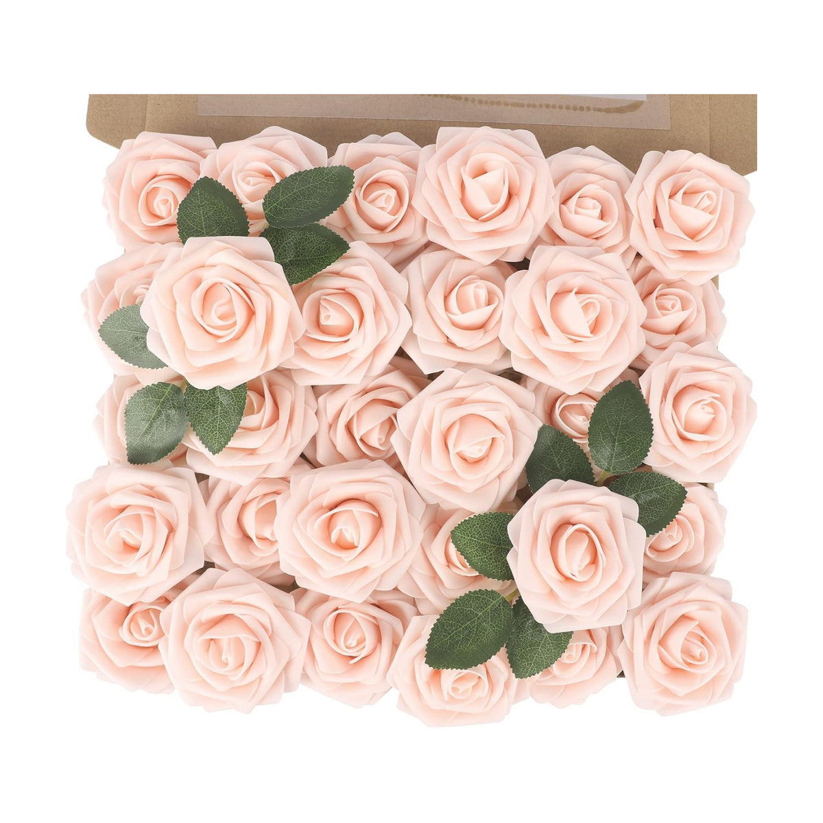 30PCS Champagne Artificial Roses with Stems, Real Touch Foam Flowers