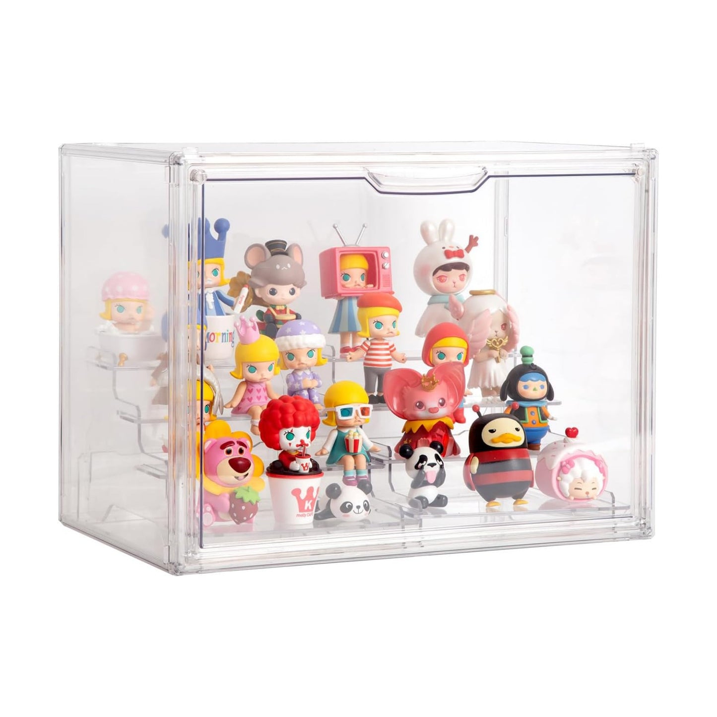 BOHOIDEE Clear Acrylic Display Case with Two Display Shelves for Figures, Dustproof Storage Organizer Box with Magnetic