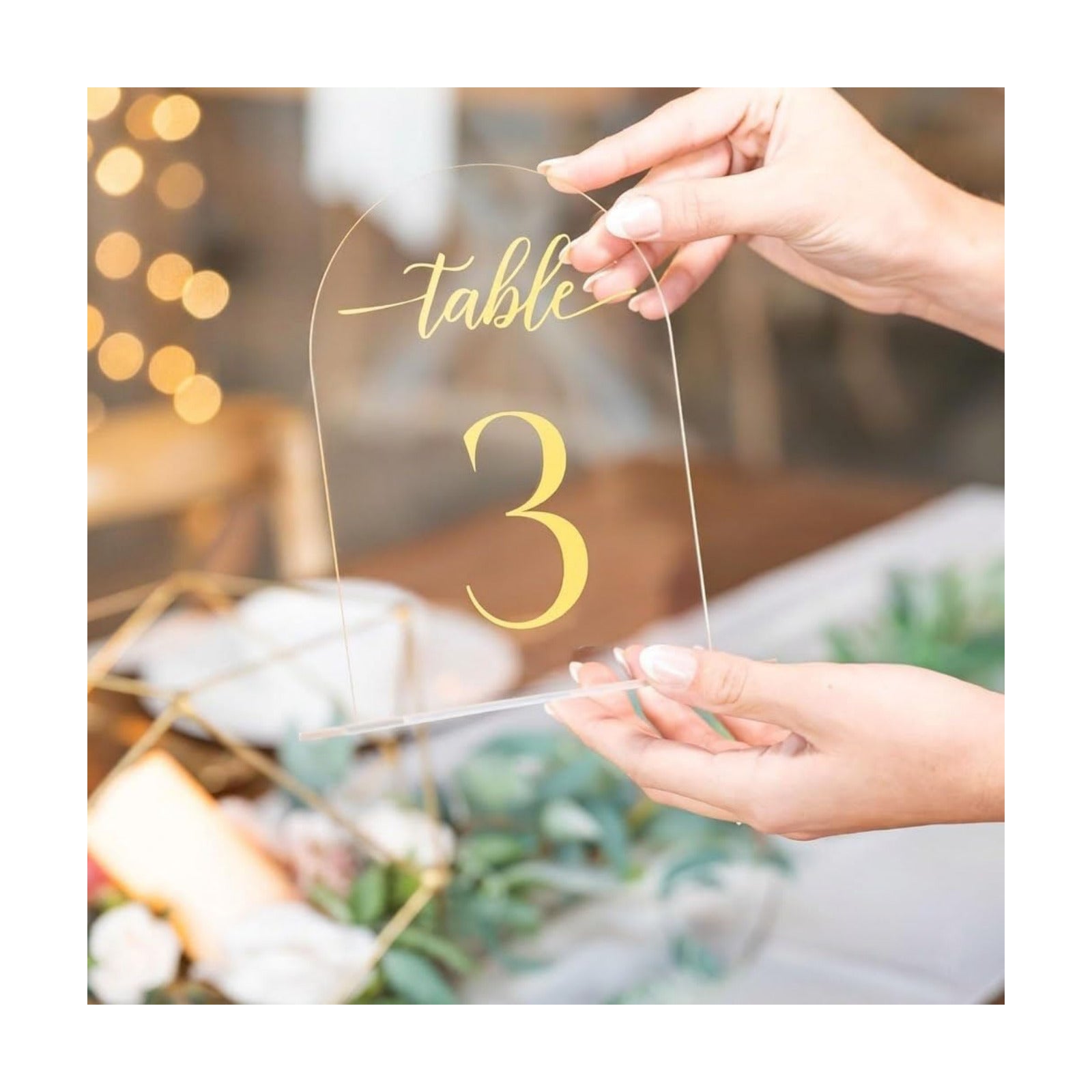 Clear gold Arched Wedding Table Numbers 1-15 with Stands, 5x7 Inch Acrylic Arch Sign with Holder, Clear gold Arch