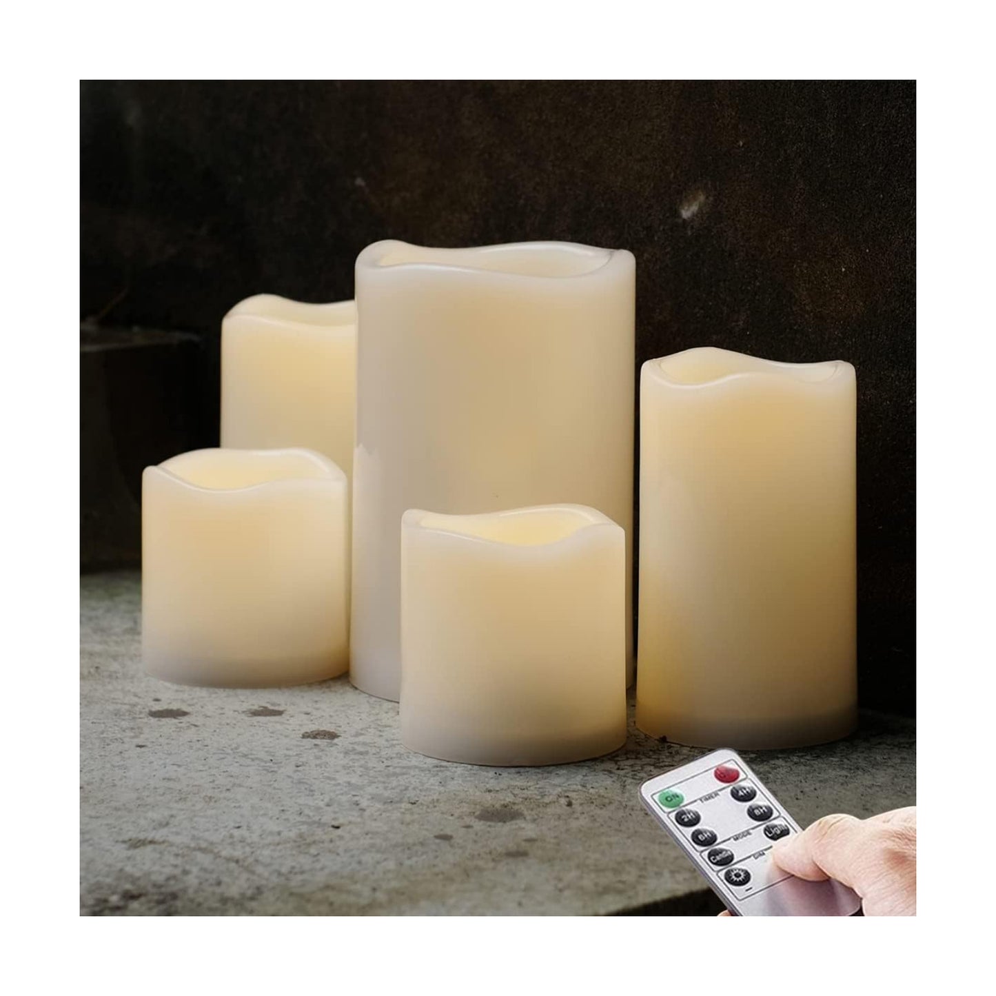 NONNO&ZGF 5 Pack Outdoor Waterproof Flameless Candles, Remote Battery Operated LED Resin Rainproof Pillar Candles (1pcs