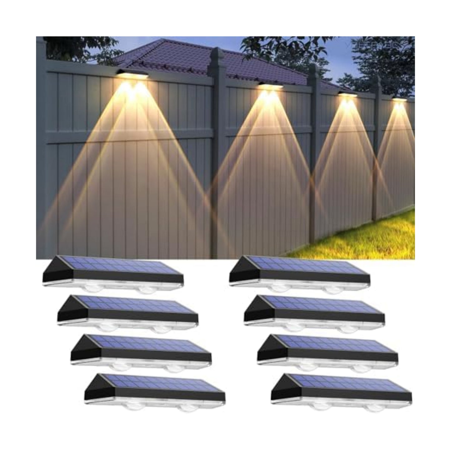 Solar Fence Lights Outdoor, 2700/4000/6000K 3 Mode, 8-12H, Black, 8 Pack