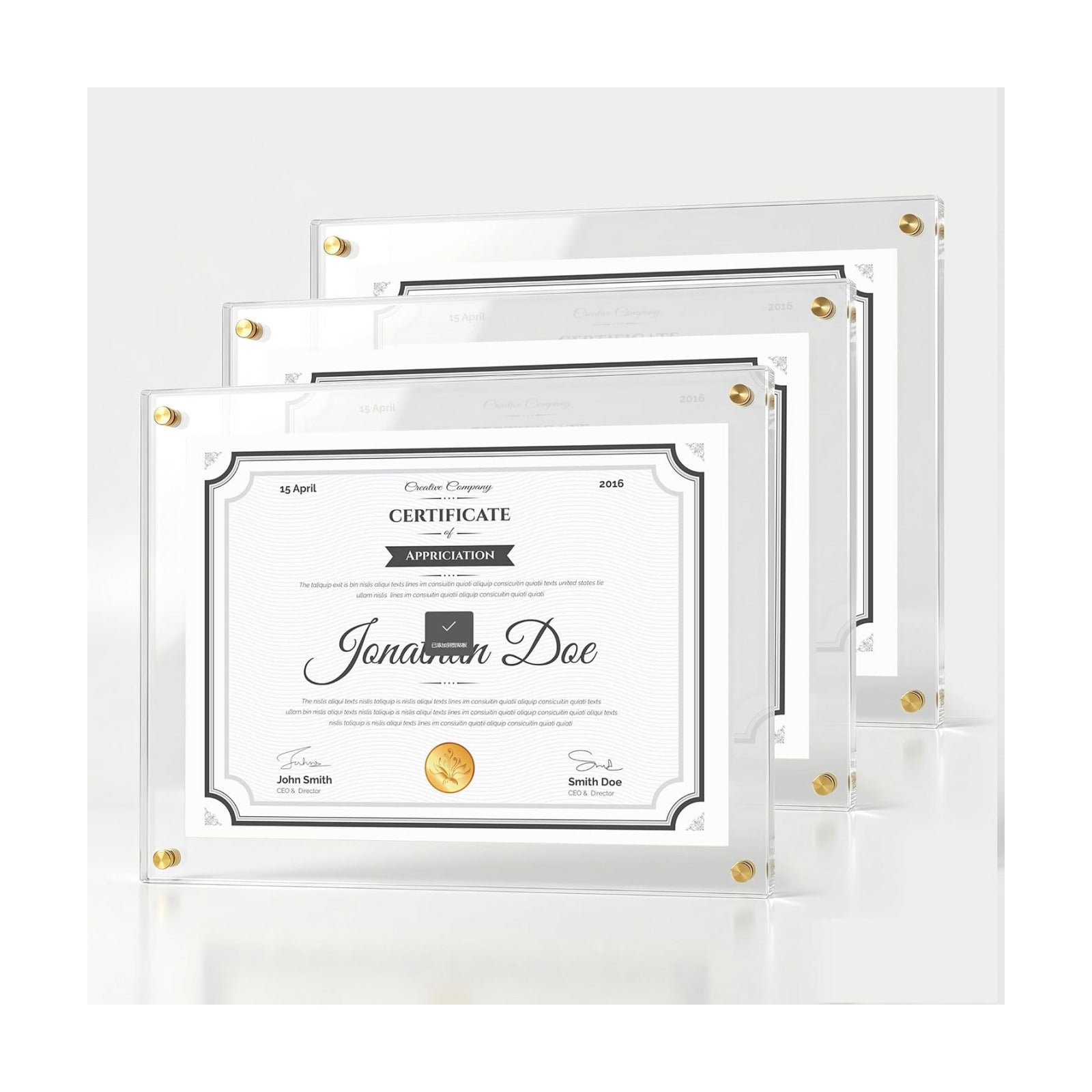 Kalami 3 Pack 8.5x11 Acrylic Wall Mount Picture Frame Self Adhesive | Floating Frameless Clear Frame for Photographs