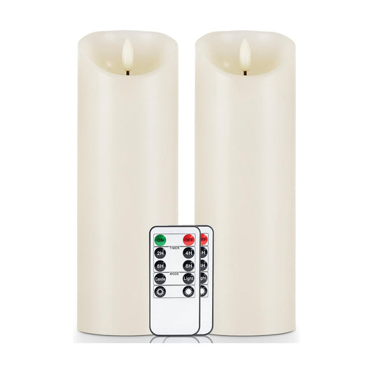 5plots 9" x 3" Flickering Flameless Candles - Battery Operated Wax LED Candles - Amber Yellow Light with Remote and