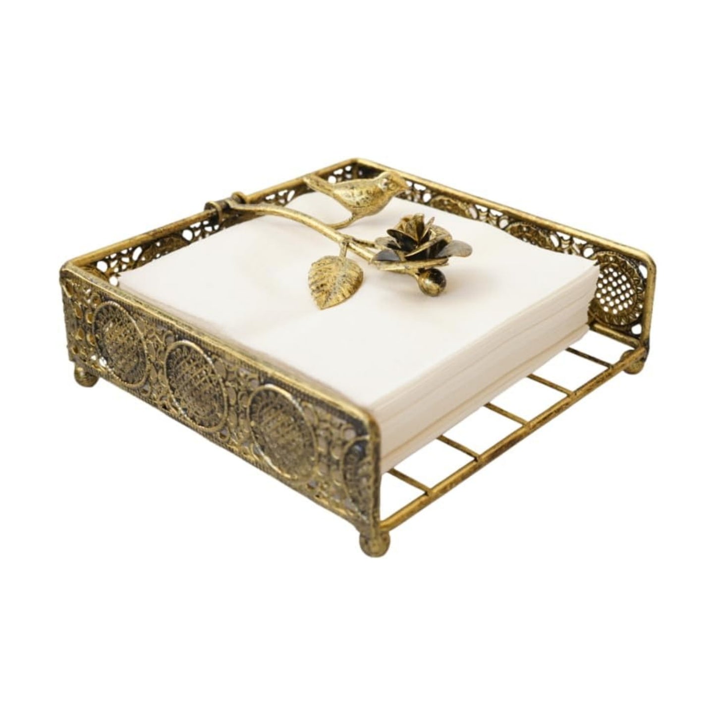 Flat Antique Brass Painting Metal Napkin Holder