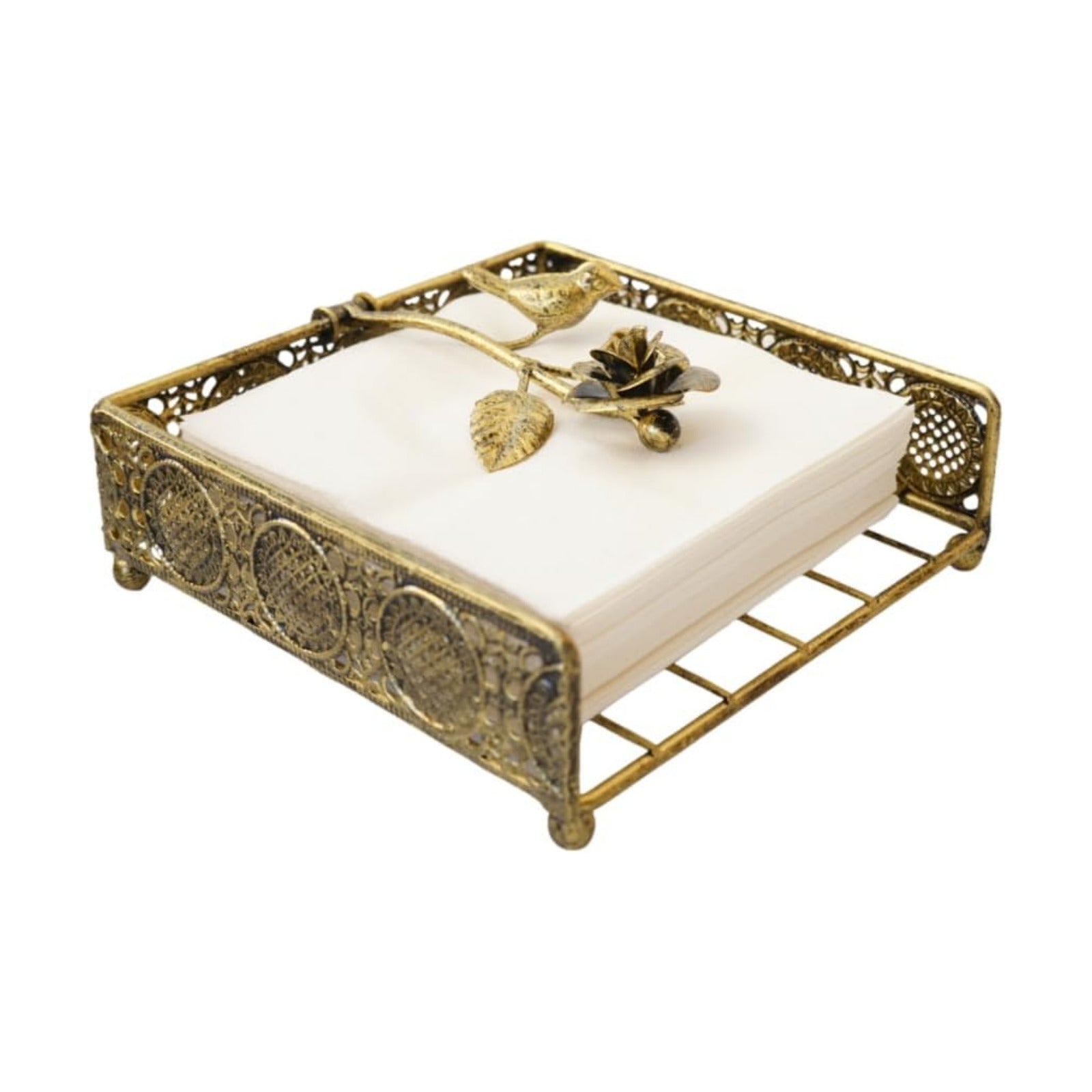 Flat Antique Brass Painting Metal Napkin Holder