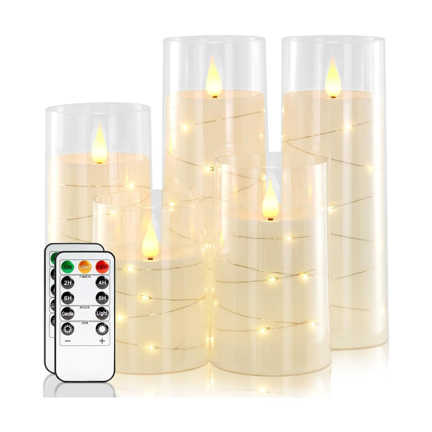 Homemory Pure White Flameless Candles with Embedded Star String Fairy Lights, Battery Operated Candle, LED Candles