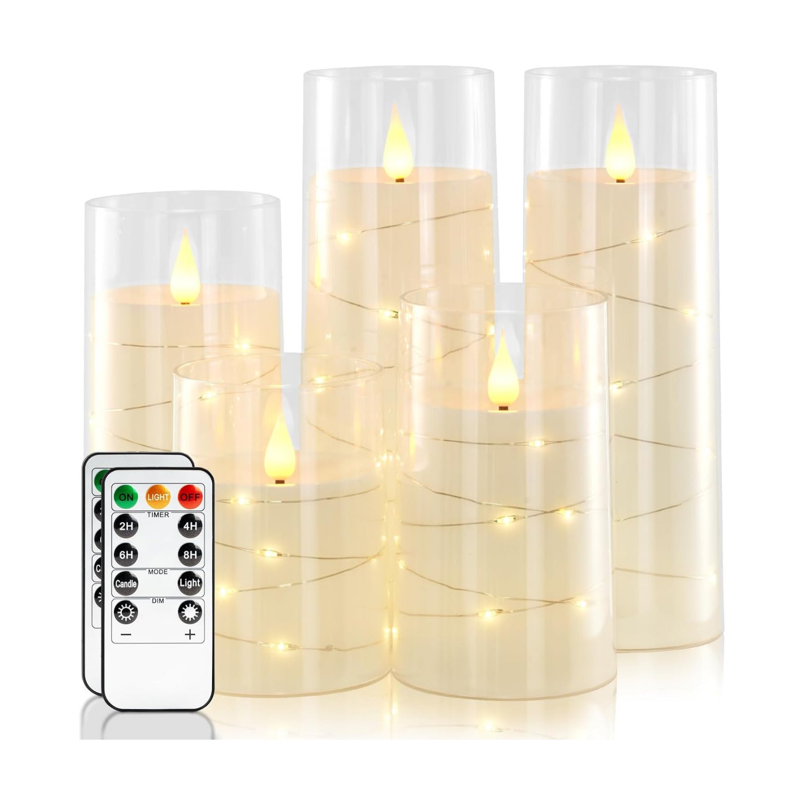 Homemory Pure White Flameless Candles with Embedded Star String Fairy Lights, Battery Operated Candle, LED Candles