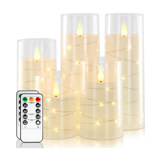 Homemory Pure White Flameless Candles with Embedded Star String Fairy Lights, Battery Operated Candle, LED Candles
