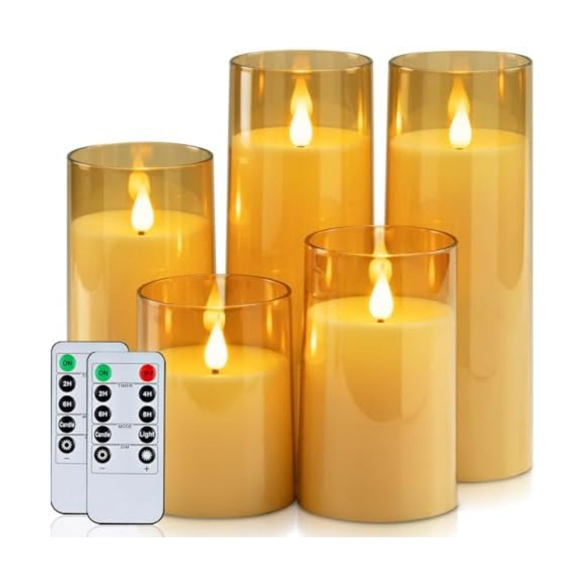 Homemory Amber Flickering Flameless Candles, Battery Operated Acrylic LED Pillar Candles with Remote Control and Timer, Fall Candles, Set of 5