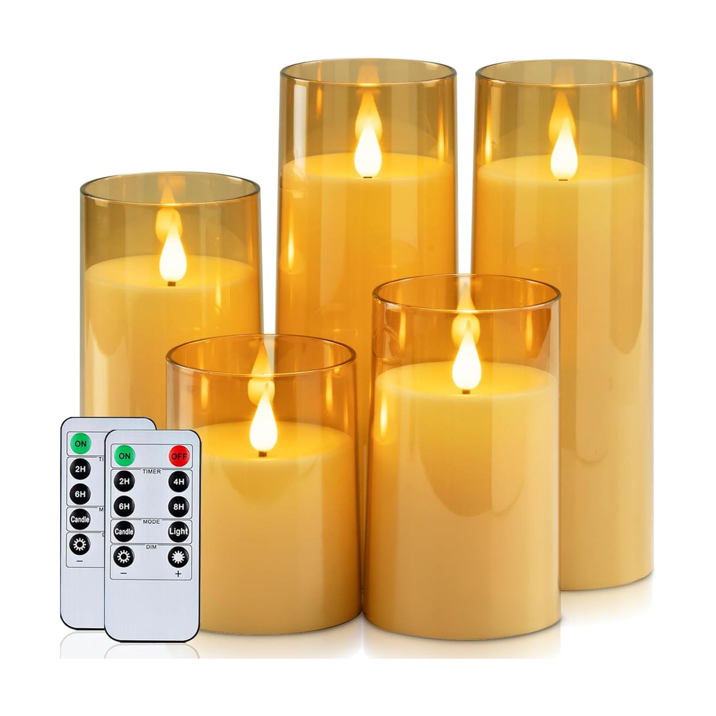 Homemory Amber Flickering Flameless Candles, Battery Operated Acrylic LED Pillar Candles with Remote Control and Timer