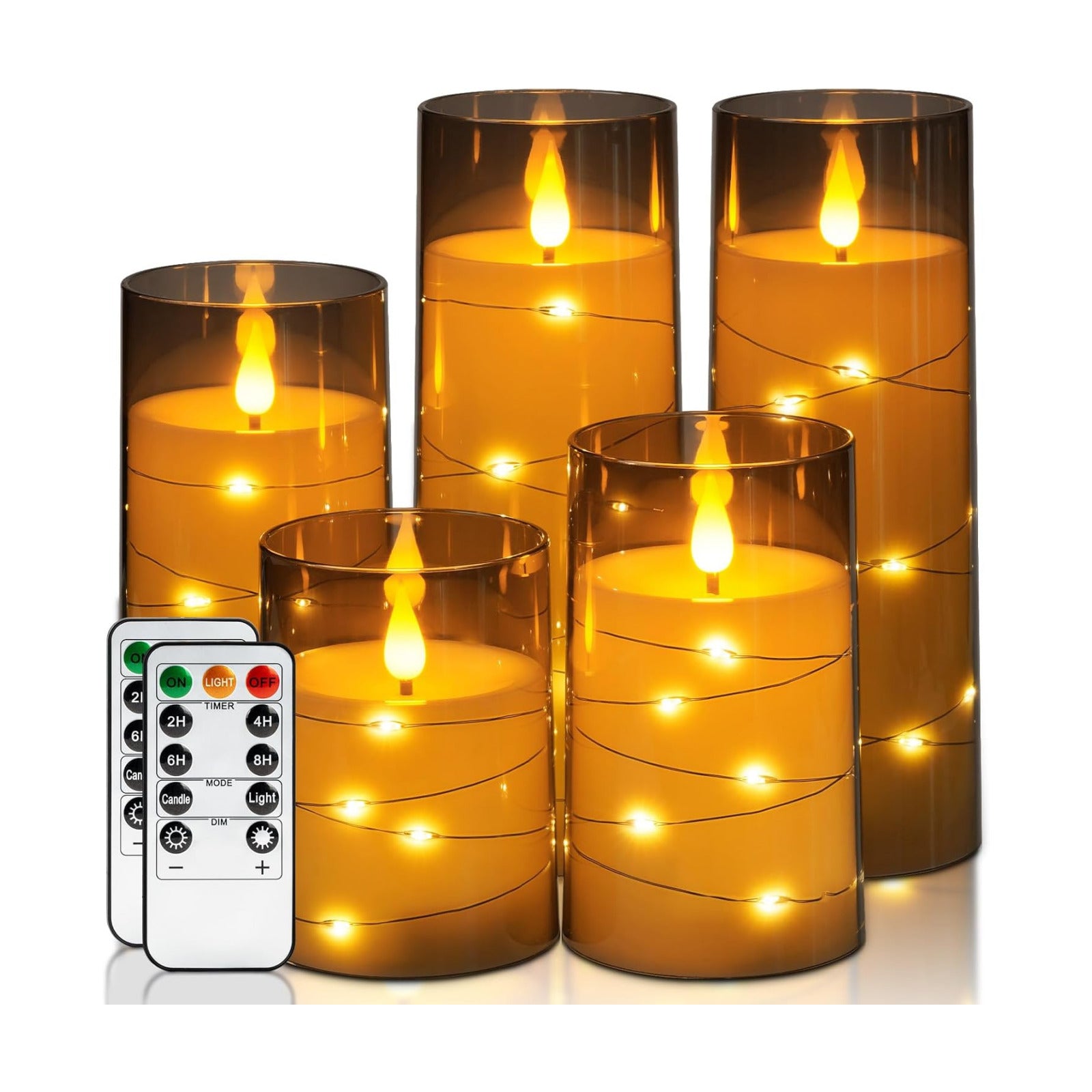 Homemory Flameless Candles with Embedded Star String Fairy Lights, Battery Operated Candles, LED Candle, Fake Candles