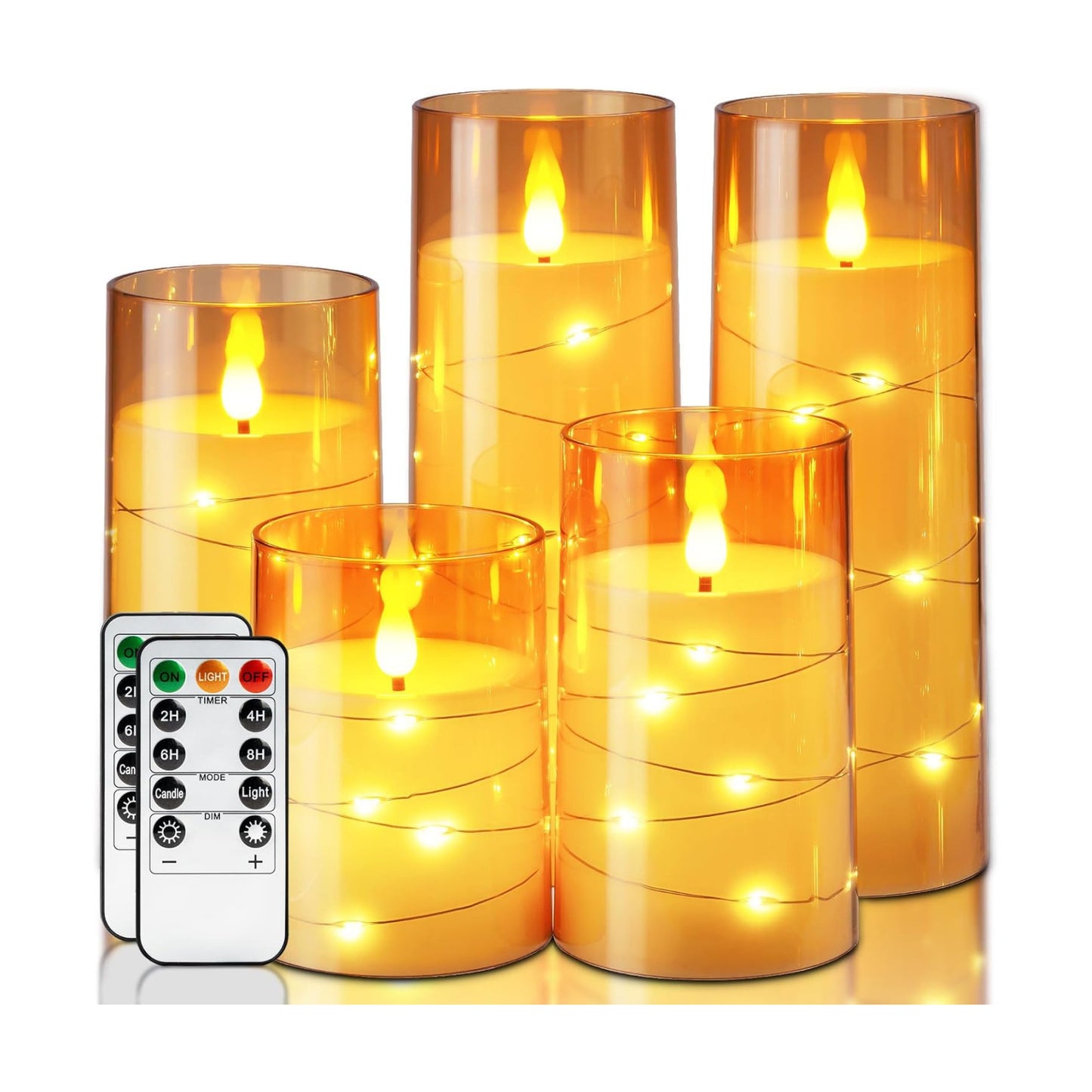 Homemory Acrylic Flameless Candles with Embedded Star String Fairy Lights, Battery Operated Candle, LED Candles, Fake