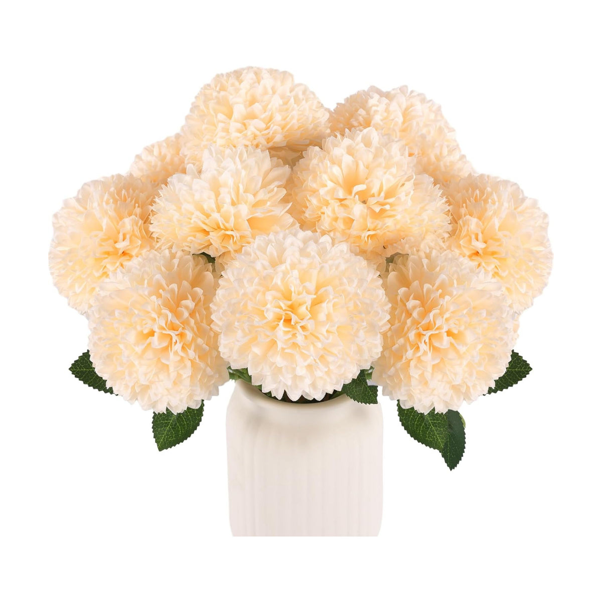 Hananona 12 Pcs Artificial Chrysanthemums Flowers Ball Flowers, Fake Mums Silk Plants for Home Decor Indoor Floral Arrangement Table Centerpiece (12, Champagne)