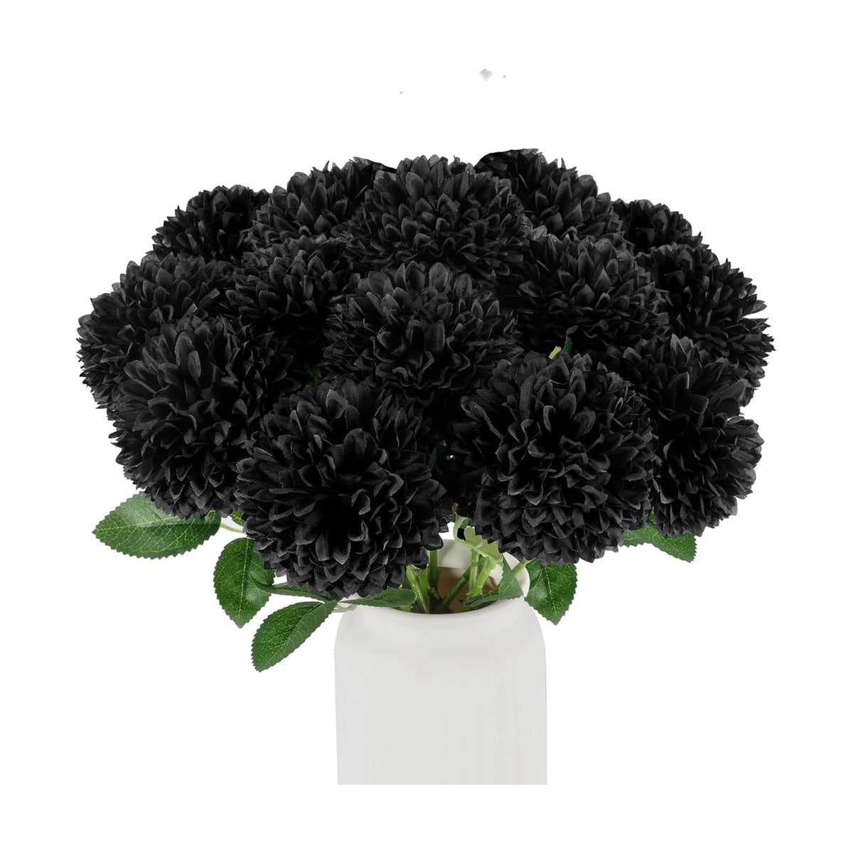 Hananona 12 Pcs Artificial Chrysanthemums Flowers Ball Flower, Fake Mums Flowers Black Silk Plants for Ghothic Home Decor Indoor Floral Arrangement Halloween Table Centerpiece (12, Black)